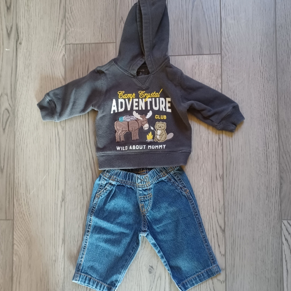 Carter's Camp Craystal Adventure Club Sweatshirt And Jeans Outfit Size 3 Months